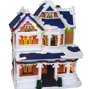Top Treasures Christmas Village Victorian House Pre-lit Musical Frgurine NIB